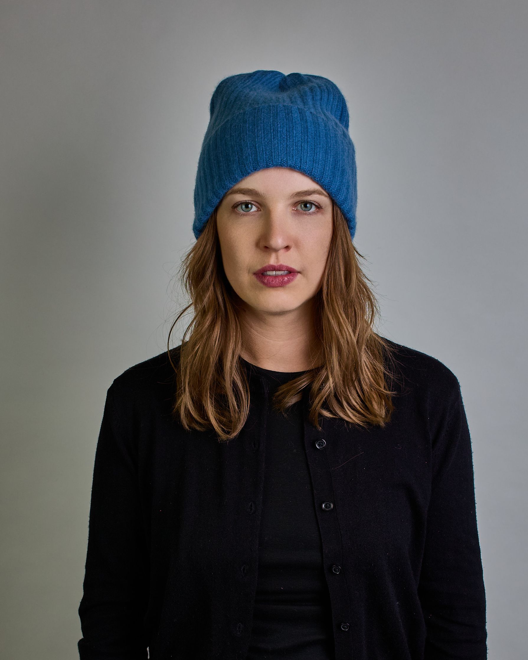 Jeansblaue Kaschmir Ripp-Haube mit Umschlag #6