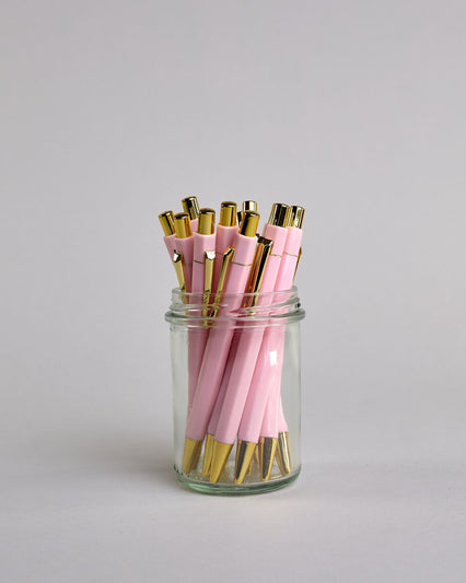 Rosa Kugelschreiber mit goldenem Clips und goldenem Druckknopf #1